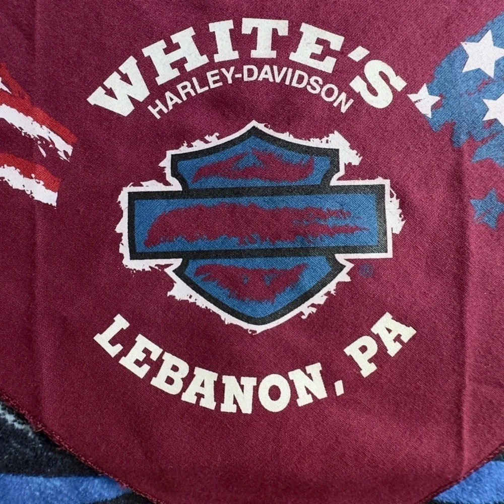 VTG Y2K 02 Harley-Davidson Burgundy Bandana with Patriotic Accents